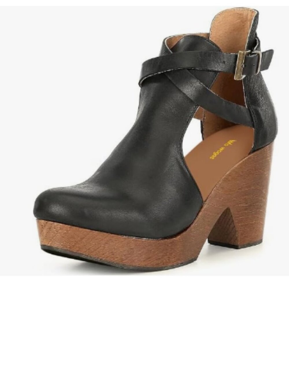 Black  Platform Round Toe Cutout Ankle Boot Strap Buckle Cork Block Heel Bootie